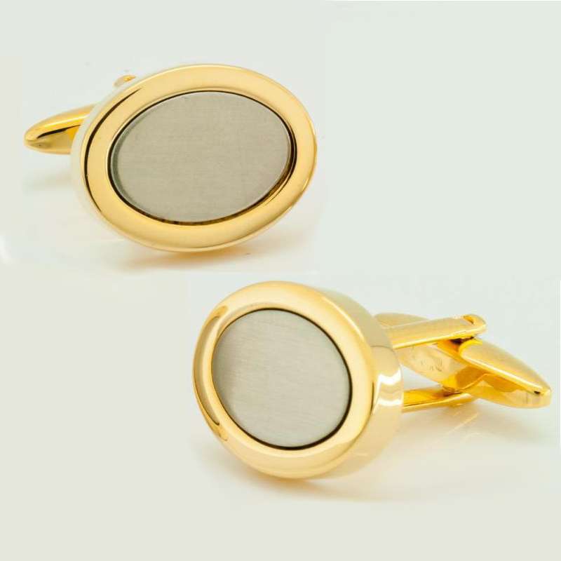 Customized oval shaped silver cufflinks with Golden edge