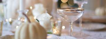Elegant Holiday Table with Champagne Glass Facebook Cover Photo
