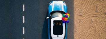 Happy Blue Car on The Road Facebook Wall Image
