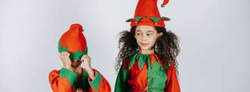 Red and Green Christmas Elf Costume for Kids Facebook Cover Photo