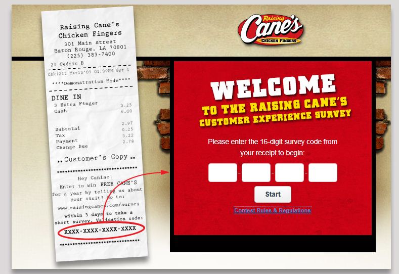 Raising Cane's Satisfaction Survey