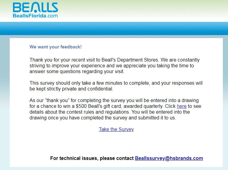 www.Beallsflorida.com/Survey