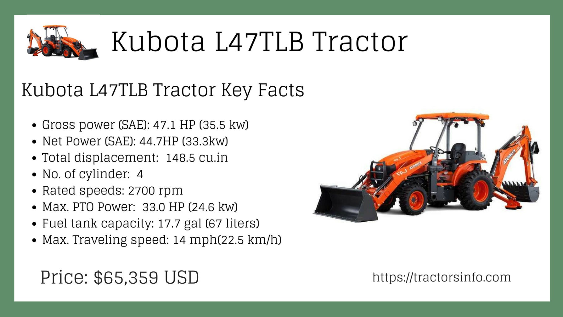 Kubota L47 TLB Tractor Price specs