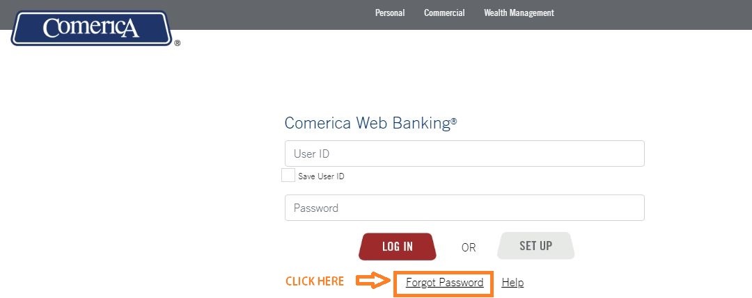 Comerica Web Banking forgot password 1