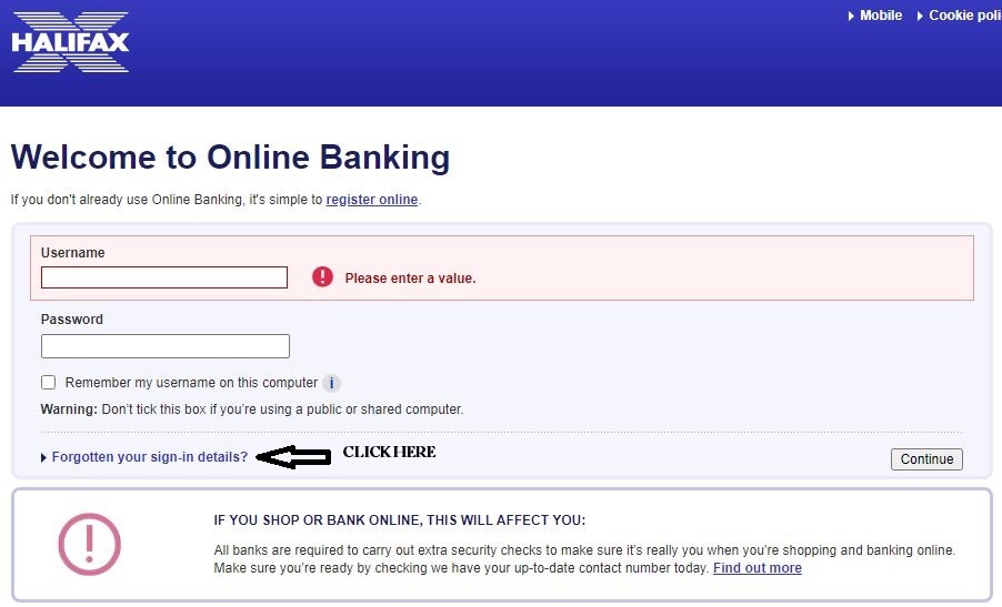 Halifax Online Banking Forgotten sign in 1