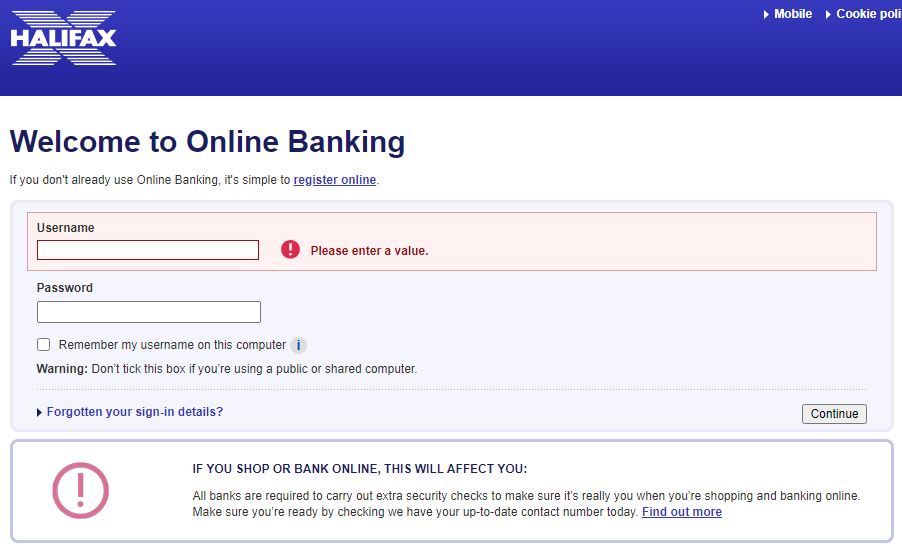Halifax Online Banking Sign in