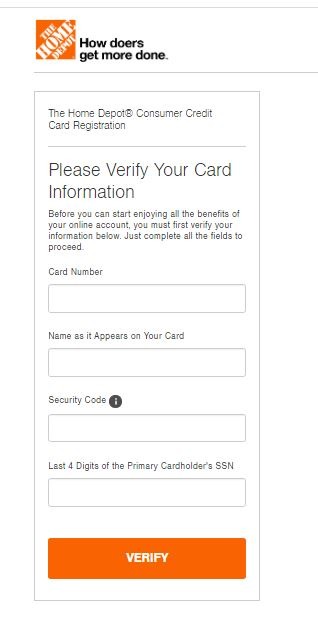 Home Depot Credit Card registration