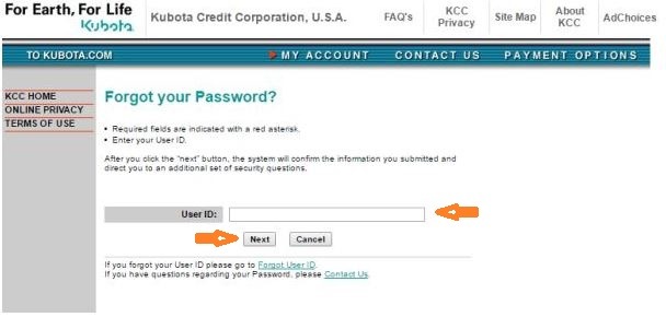 Kubota Credit USA Login forgot password step 2