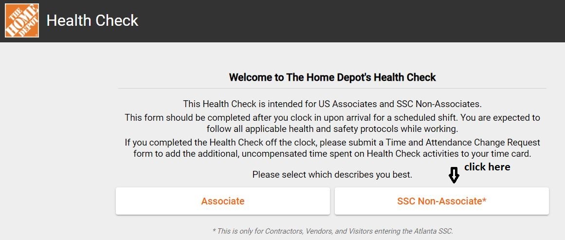 Home Depot Health Check SSC Non-Associate Login 