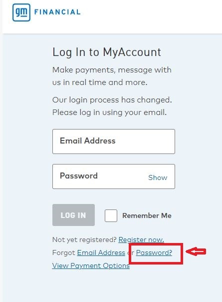 Gm Financial Login forgot password 1
