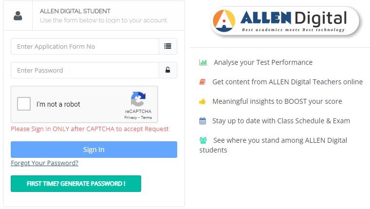 Allen Student Login page