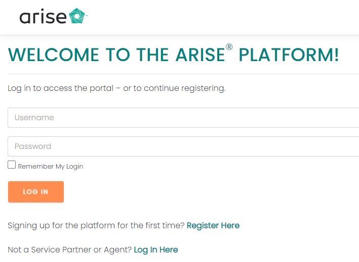 Arise Portal Login page