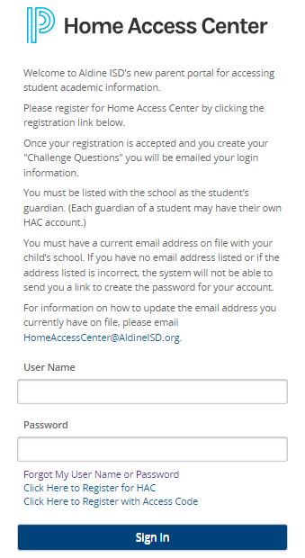 HAC Aldine Home Access Center Login forgot password 1