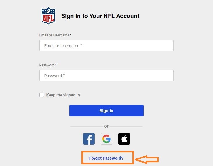 Reset NFL Account Password