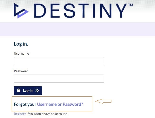 Destiny Credit Card Login reset password step 1
