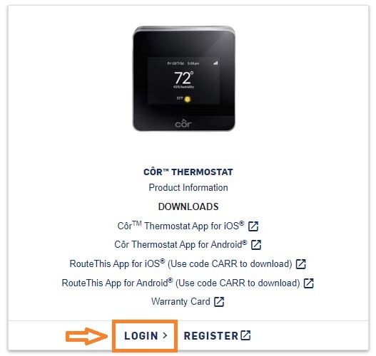 Carrier Cor Thermostat Login reset password 1