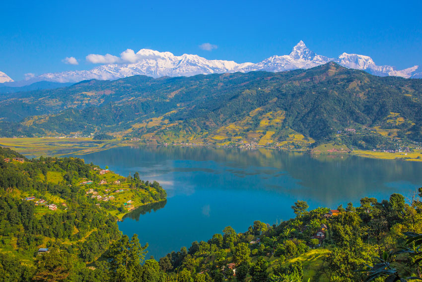 Lake city of Nepal Pokhara and Annapurna Massif