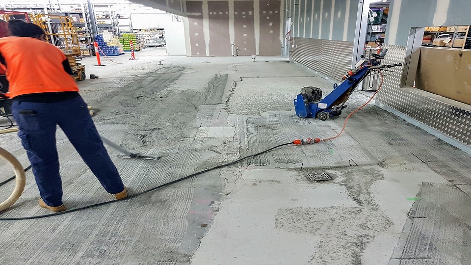 preparing bakery floor with concrete planer 