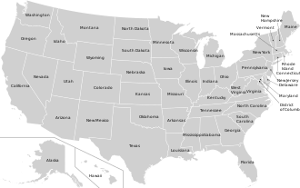 Map of USA States with names white.svg
