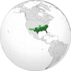 Map of northern hemisphere with Confederate States of America highlighted