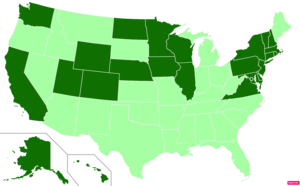 States in the United States by median family household income according to the U.S. Census Bureau American Community Survey 2013–2017 5-Year Estimates.[196] States with median family household incomes higher than the United States as a whole are in full green.
