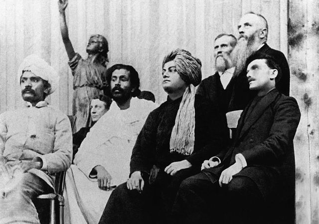 Swami Vivekananda on the platform at the Parliament of Religions