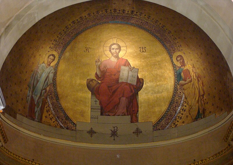 The painted fresco decorating the cul-de-four dominating the apse of the church of Saint-Barnabé (Marseille): Christ in Majesty, holding the inscription 