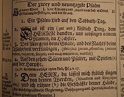 The beginning of Psalm 92 in the German Kurfürstenbibel of 1768.
