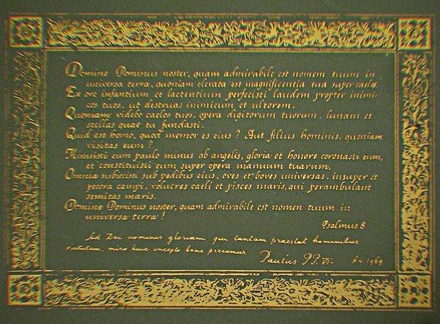 Photo of Psalm 8 and Pope Paul VI message on Apollo 11 Silicon Disc (one of 73 Goodwill messages). -- Image via Wikipedia