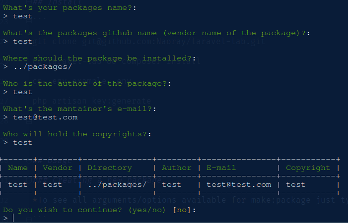 make:package command