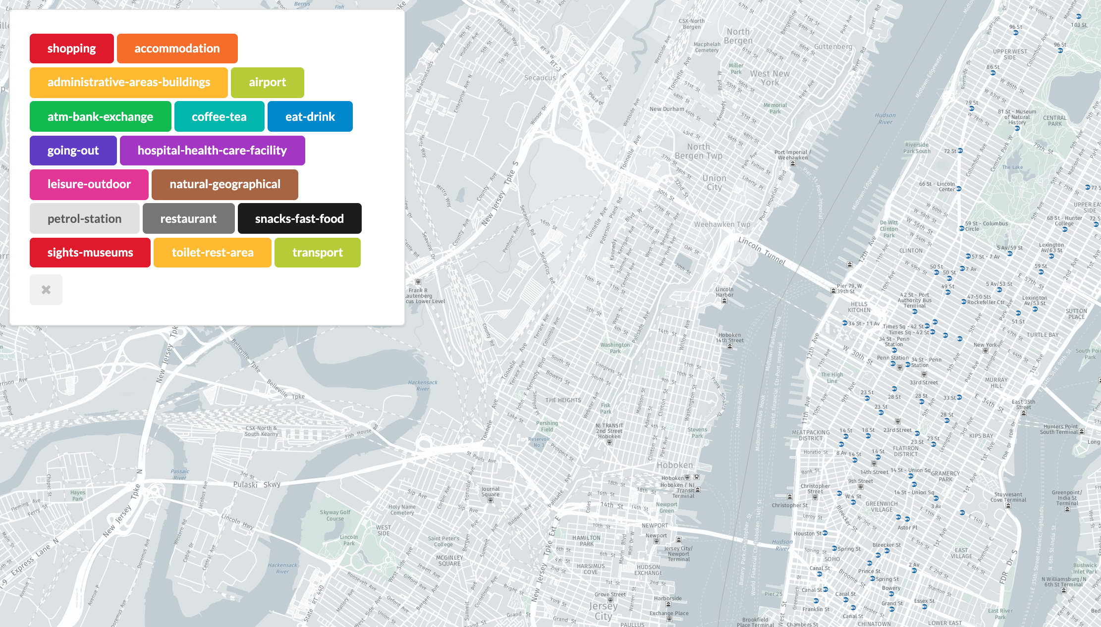 The map with places buttons The map with places buttons