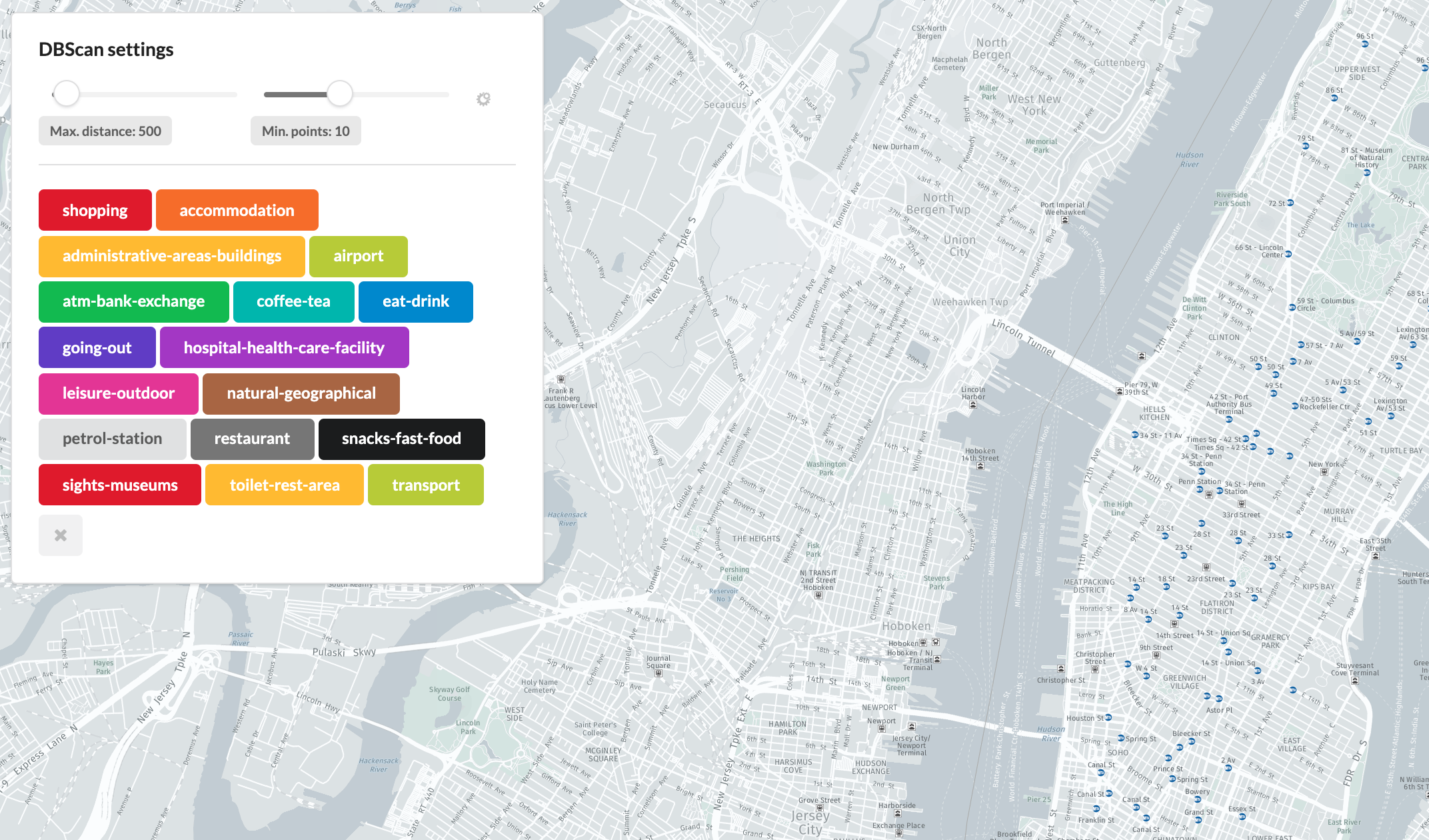 DBScan settings panel! DBScan settings panel