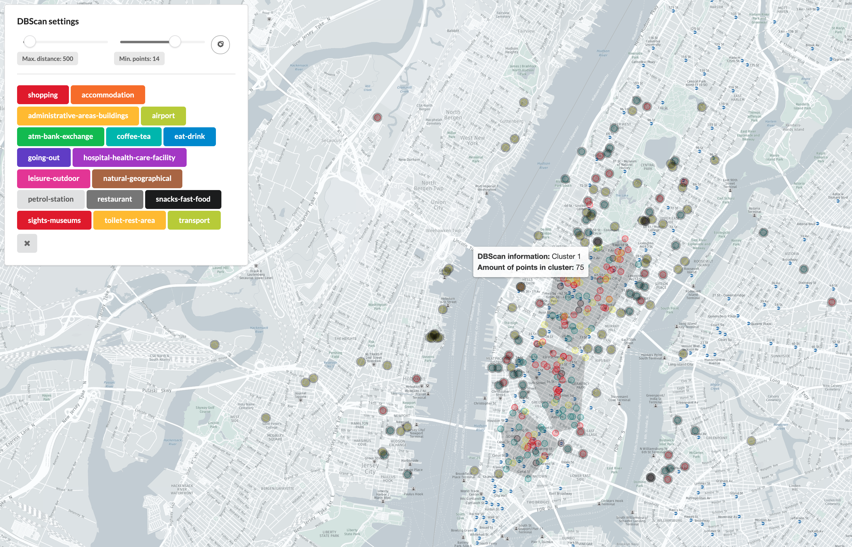 DBScan clusters on your map. DBScan clusters on your map