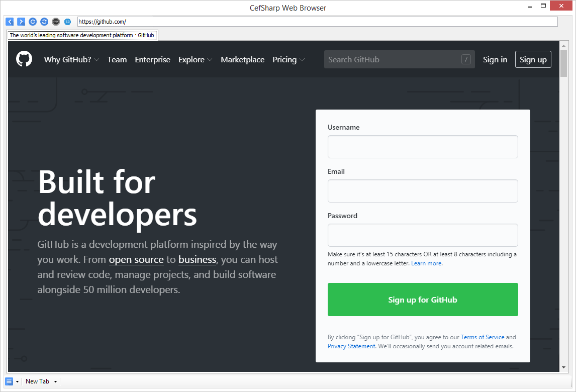  CefSharp Web Browser Samples Mini Example Windows Forms Desktop PC Project GitHub Developer 