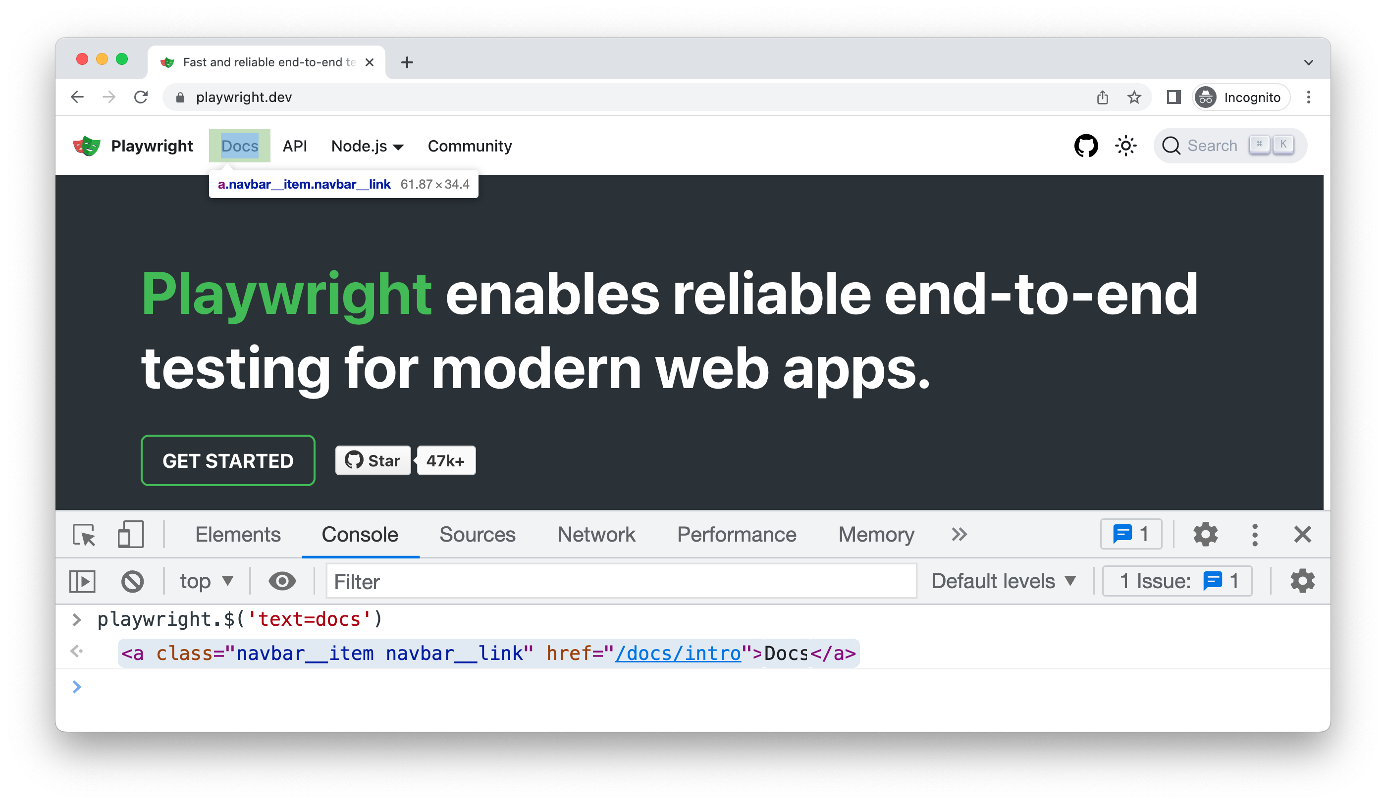 Browser Developer Tools with Playwright object