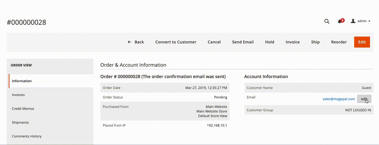 Magento2 - Edit Order Email