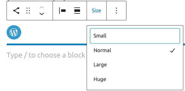 Size option in the Social Icons block