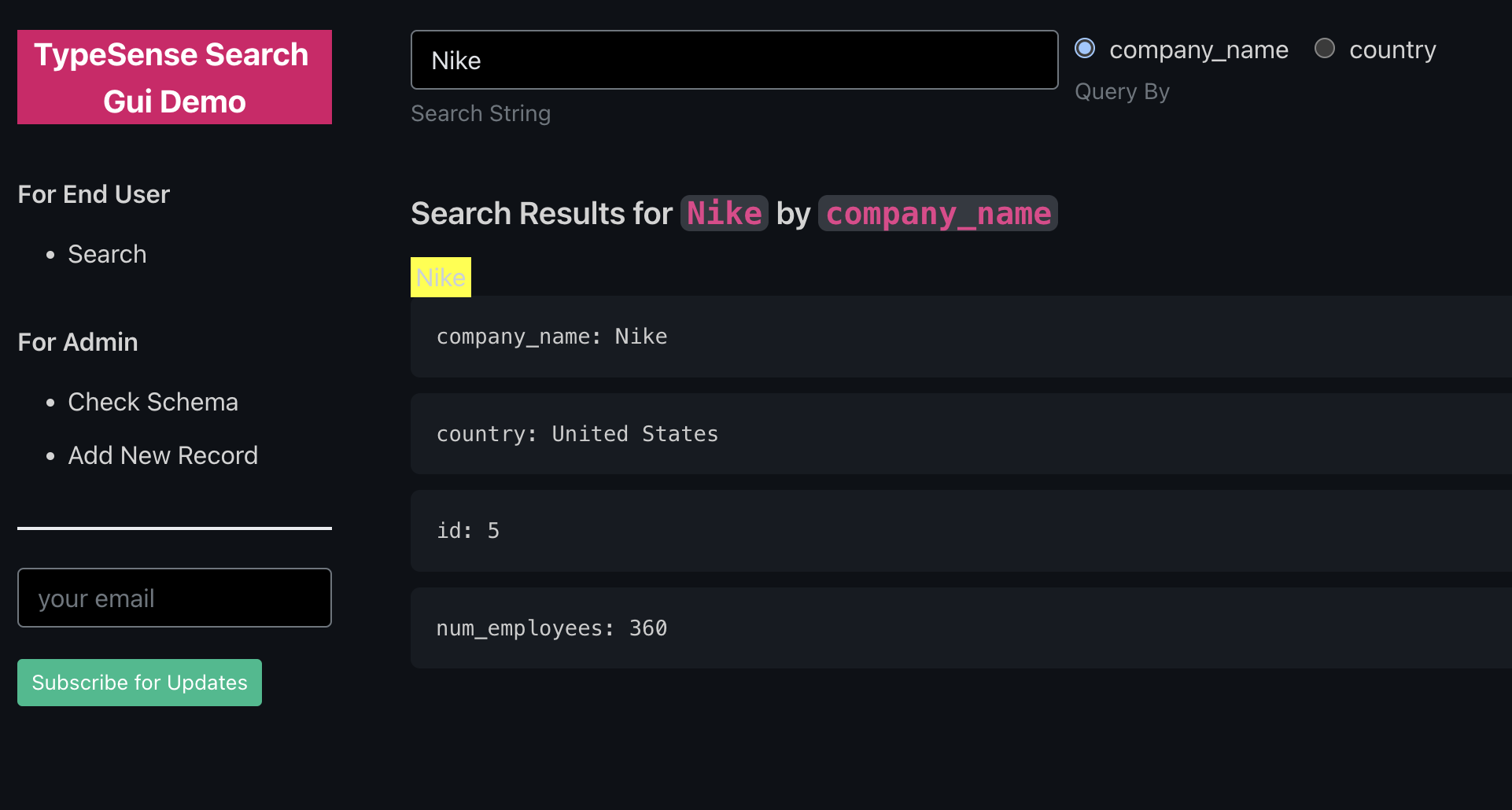 TypeSense Search app