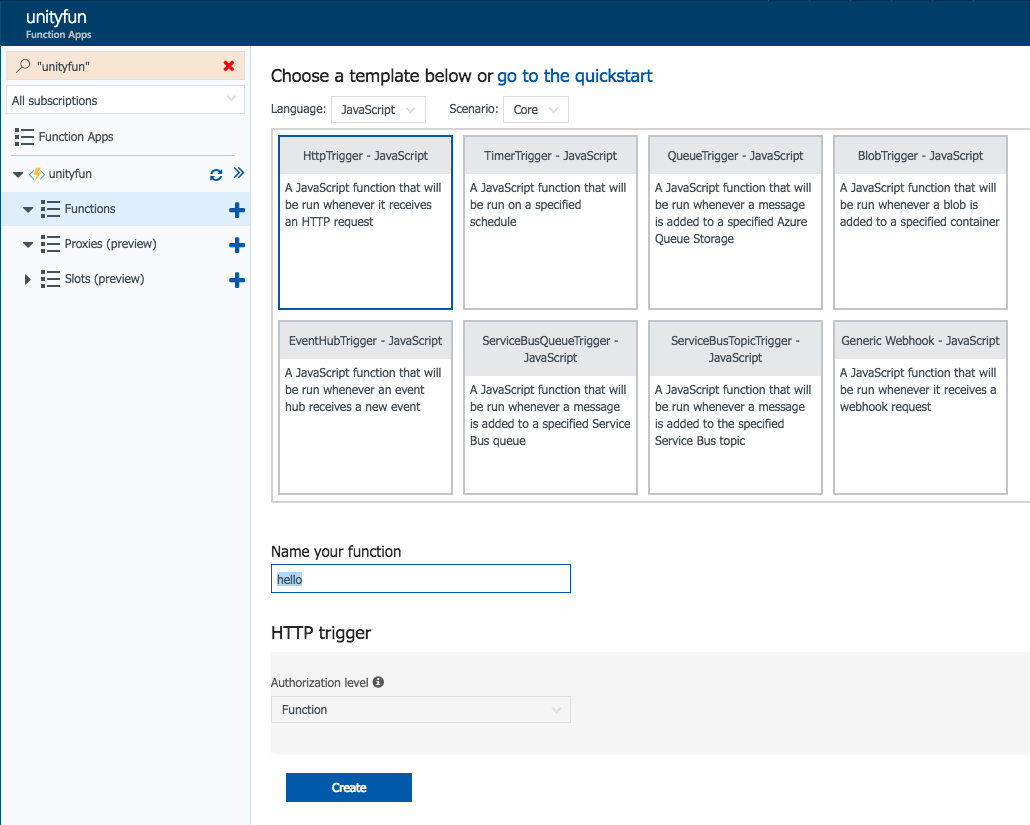 Azure 'hello' function