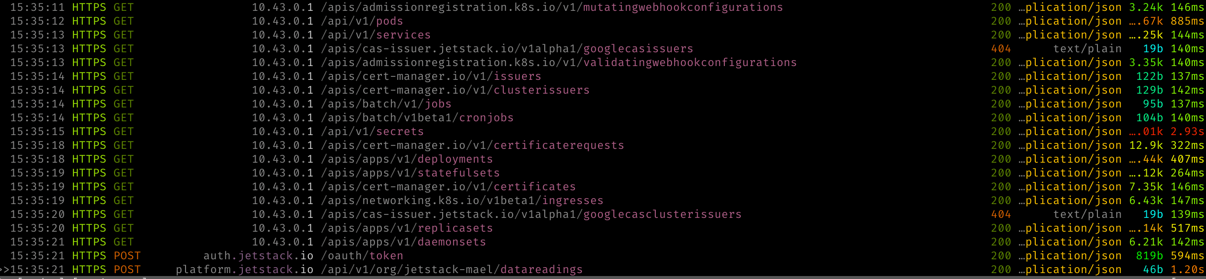 An mitmproxy screenshot when debugging the preflight agent that reports to https://platform.jetstack.io. Screenshot stored in the issue https://github.com/maelvls/kubectl-incluster/issues/1