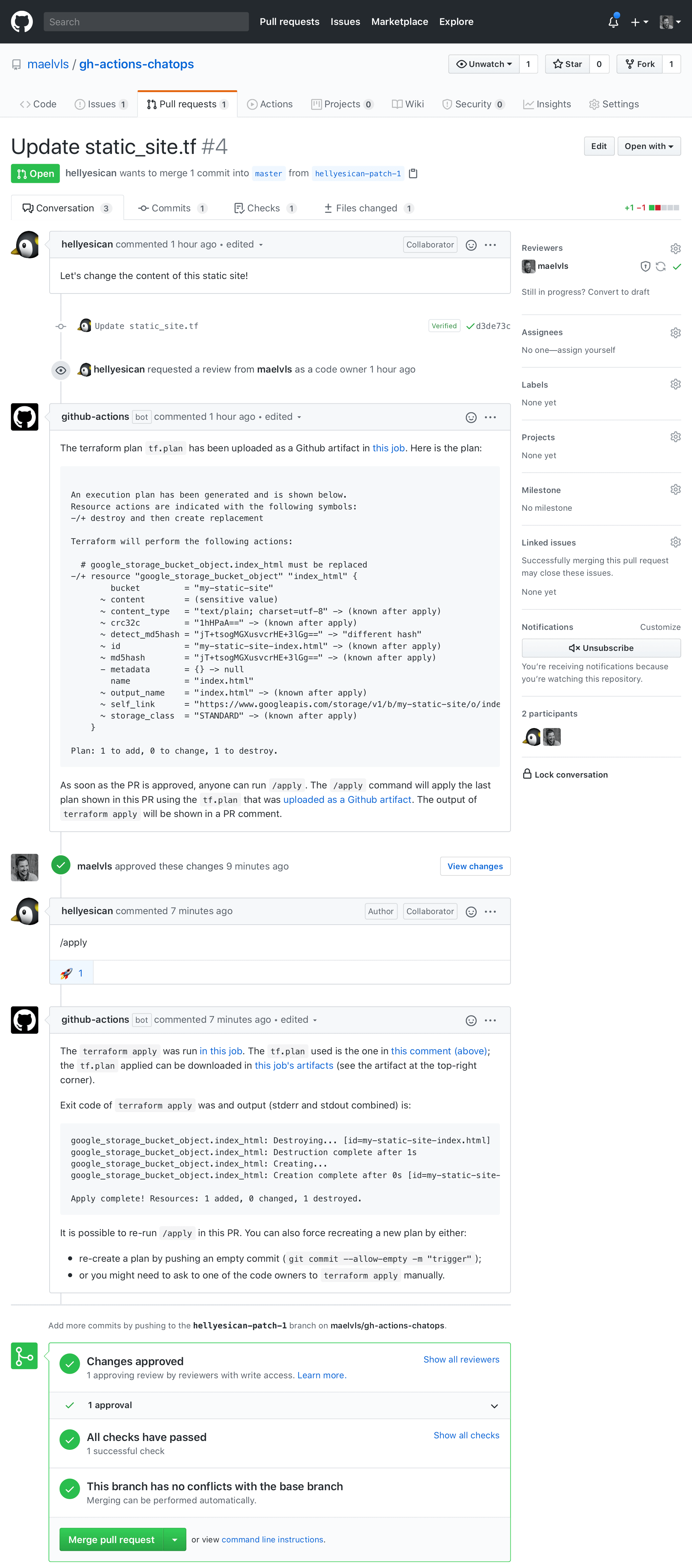 Update static_site tf by hellyesican · Pull Request #4 · maelvlsgh-actions-chatops 2