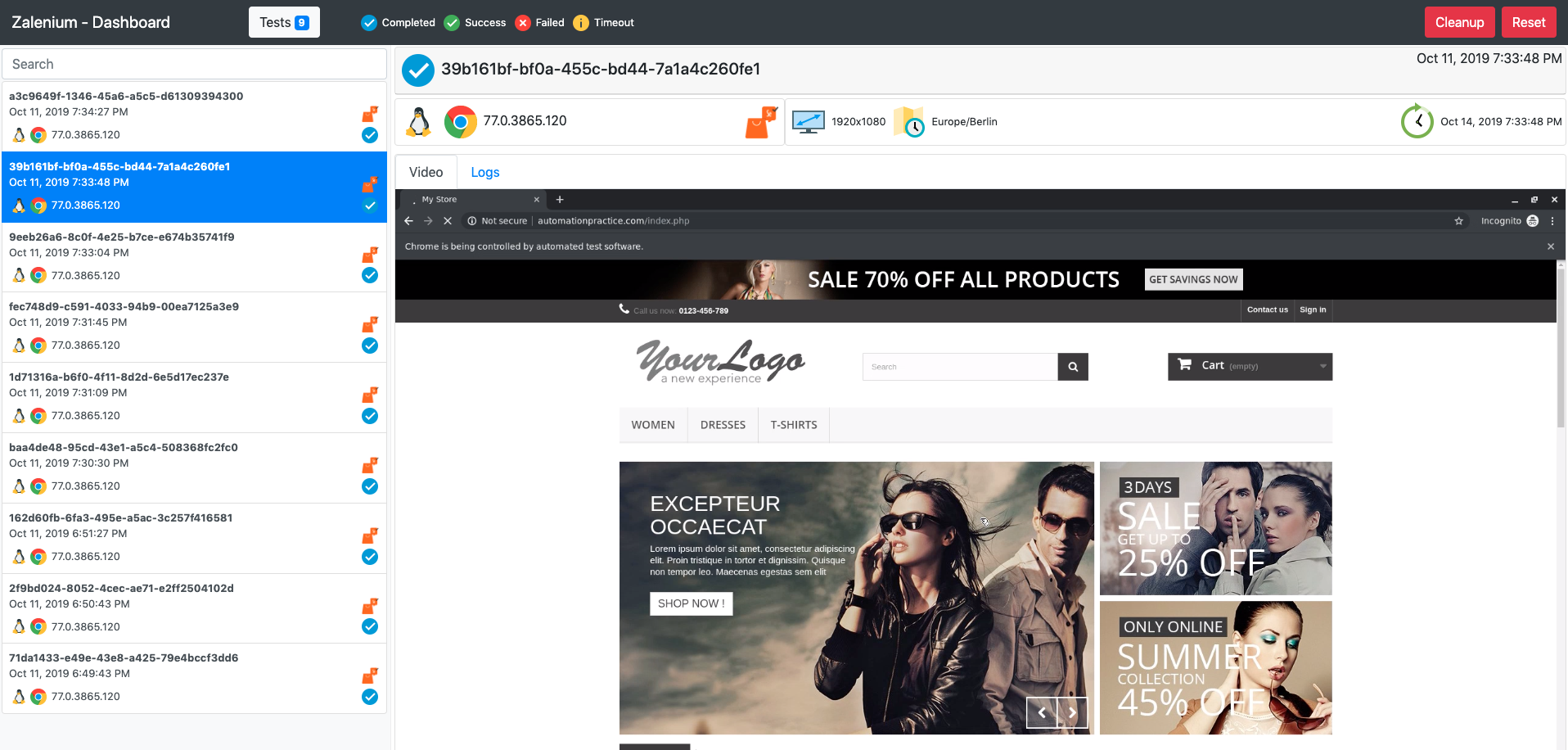 Zalenium Dashboard