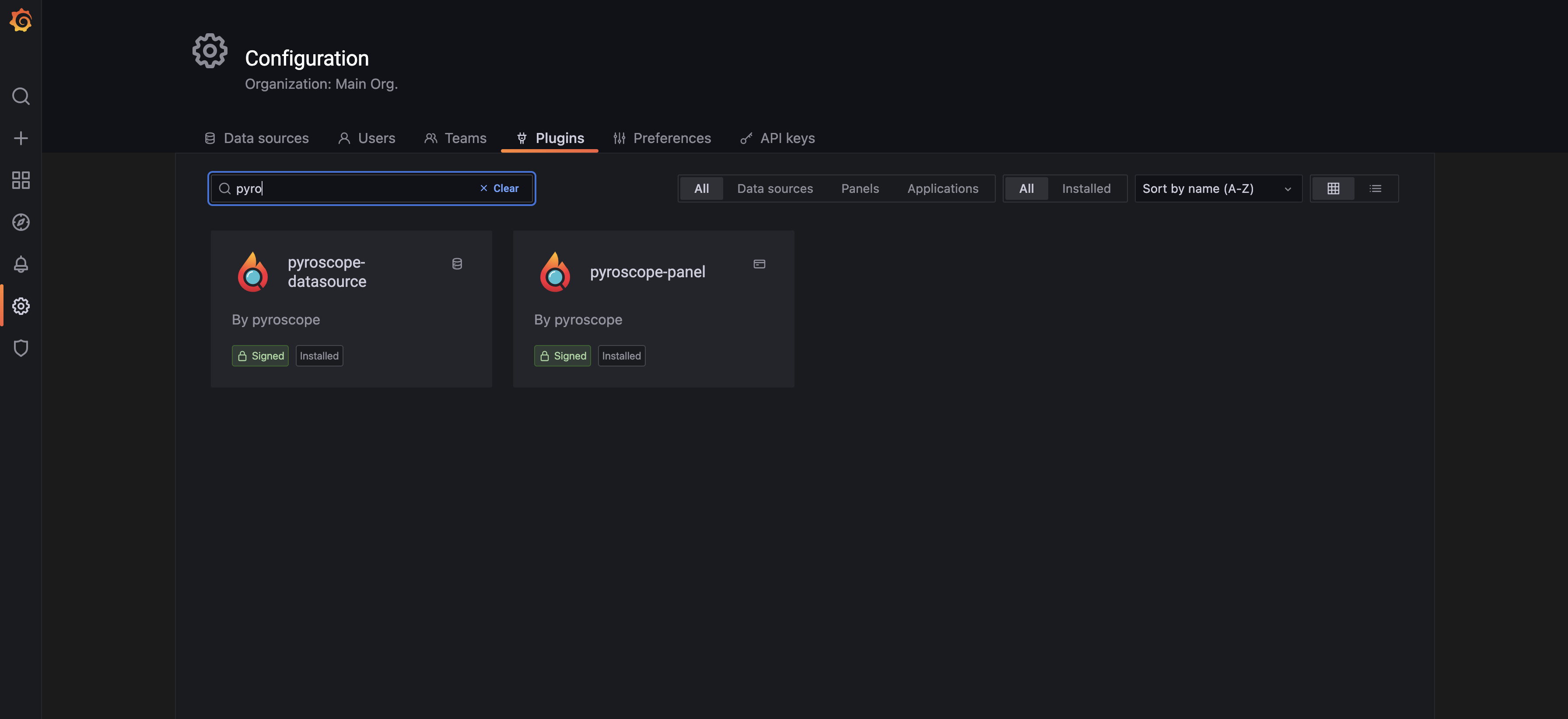 grafana configuration page
