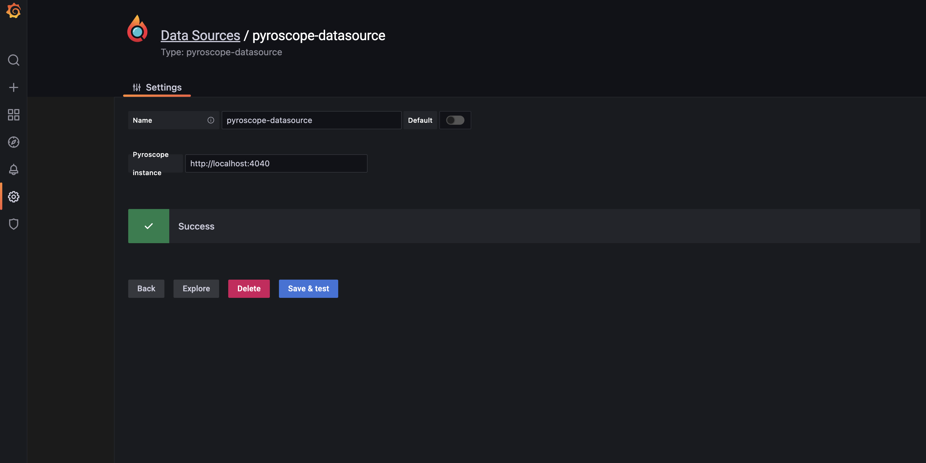 pyroscope grafana datasource configuration page