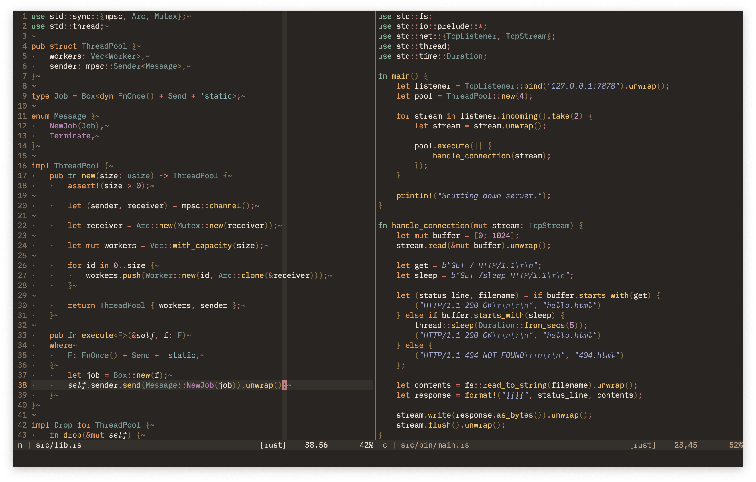 Screenshot of code listing using melange dark
