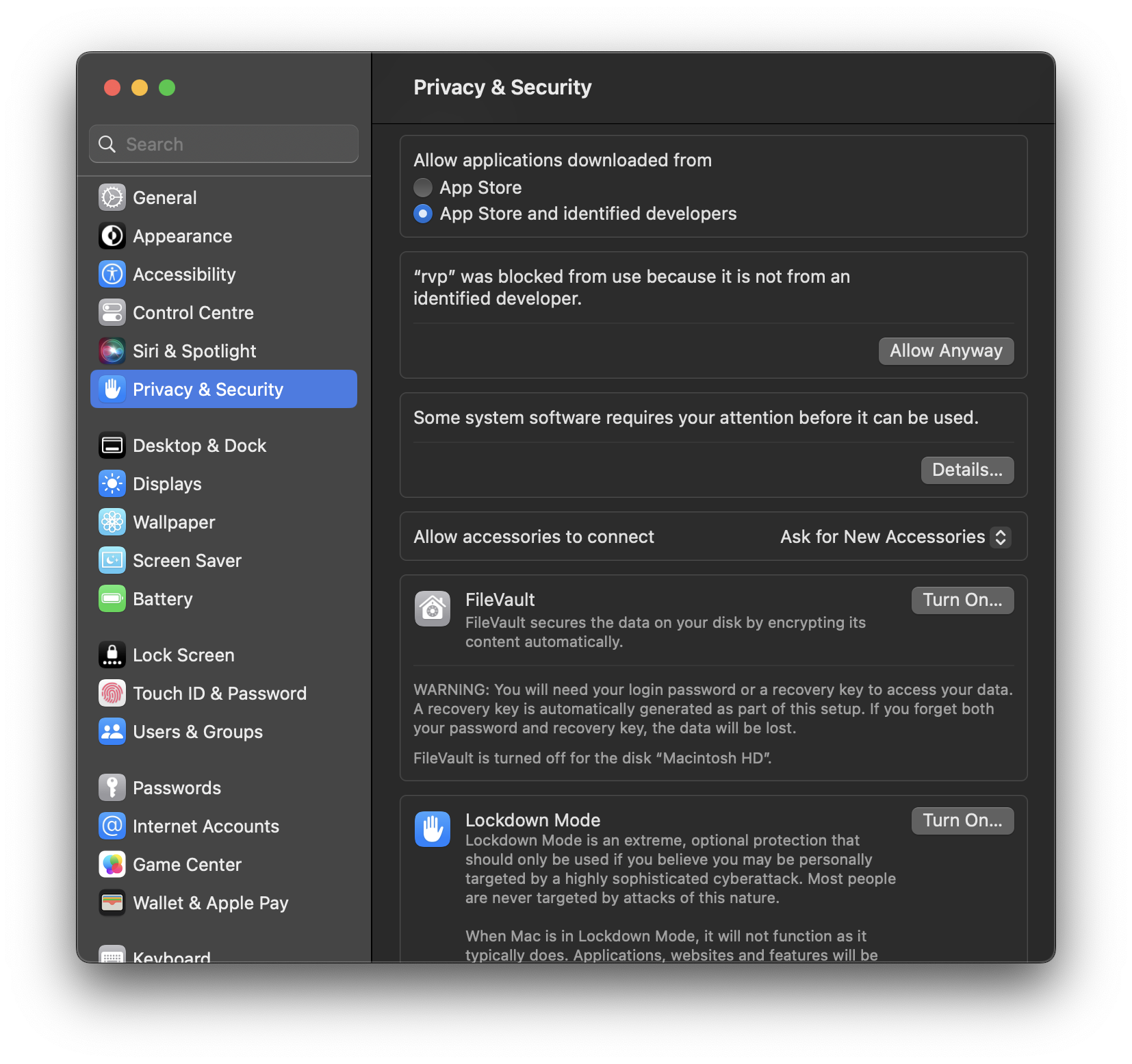 Privacy & Security settings