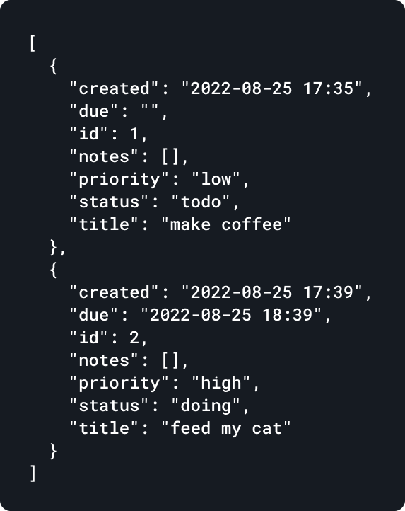 tsk ls json format output