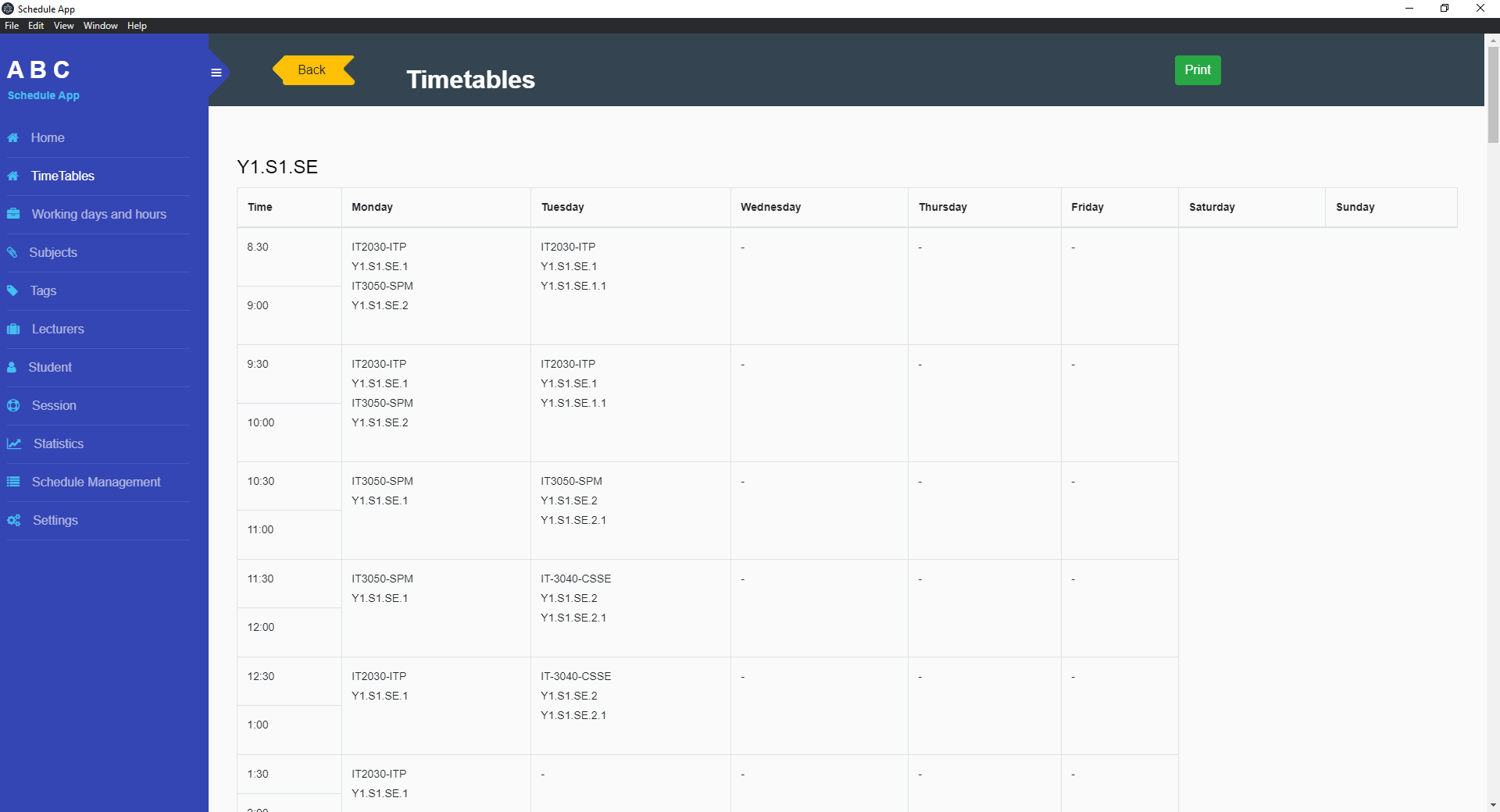 timetable