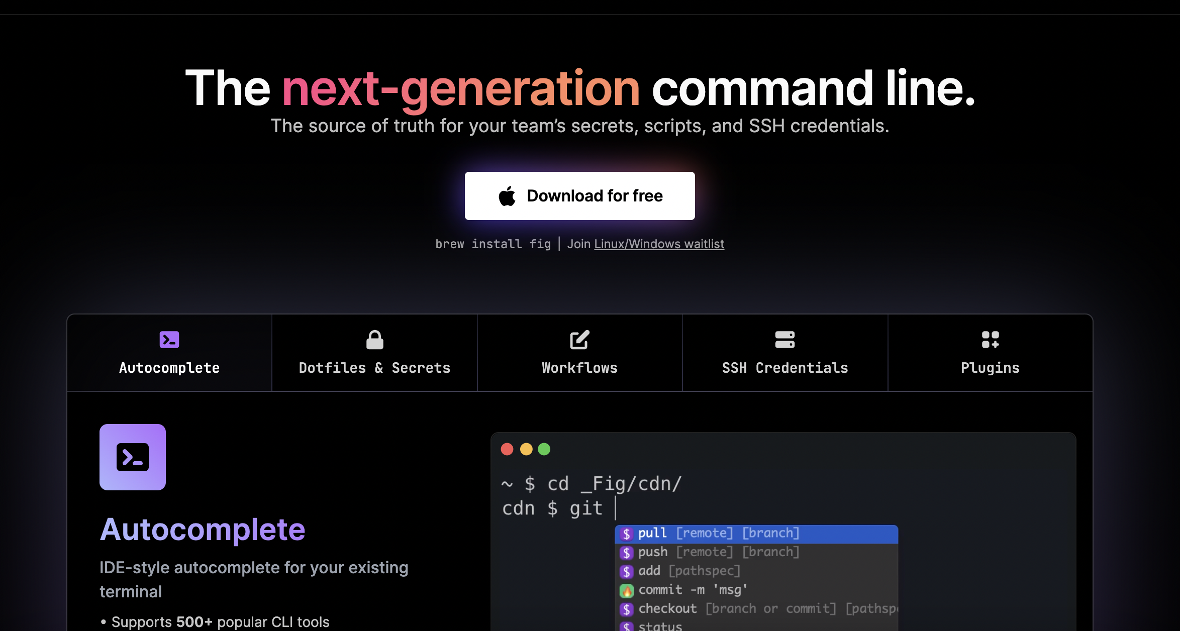 Fig website screenshots