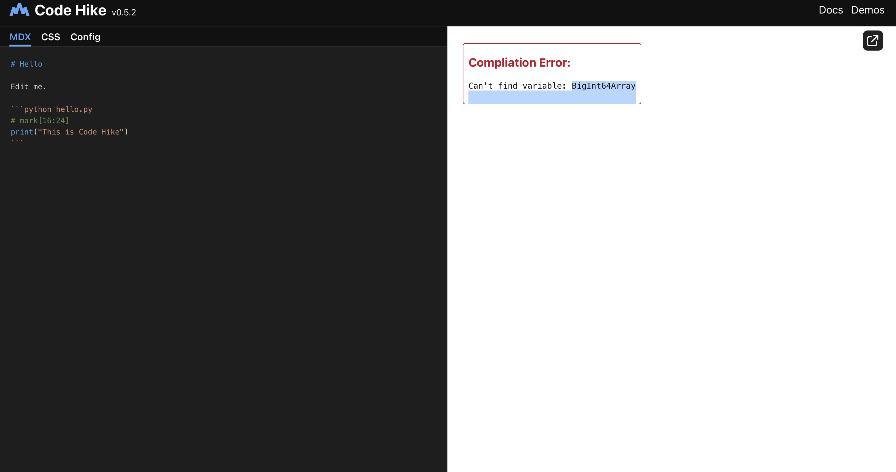 Code Hike Playground Compilation Error
